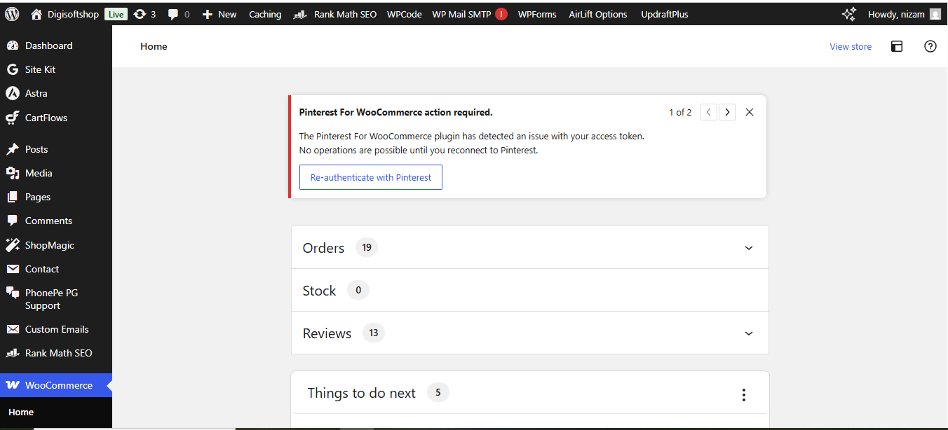 typical Woo-Commerce dashboard 